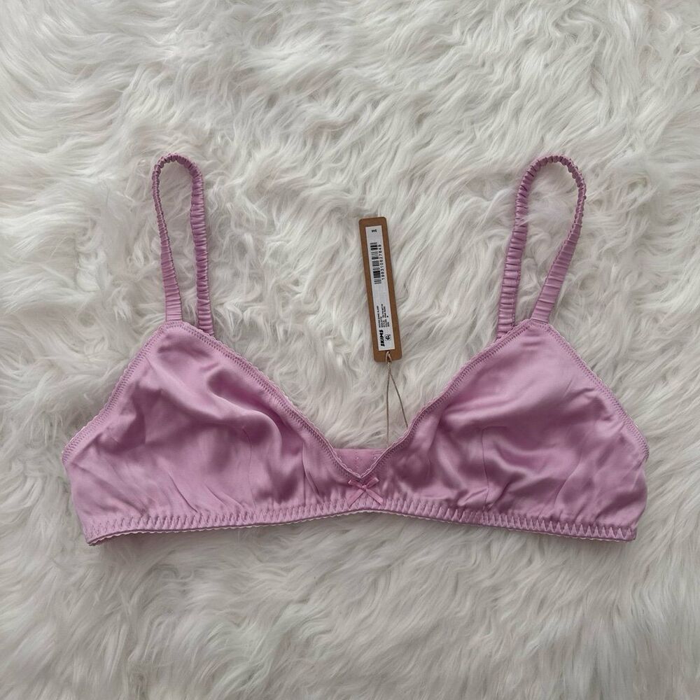 Skims Woven Shine Sleep Bralette Pink Rose Size Medium